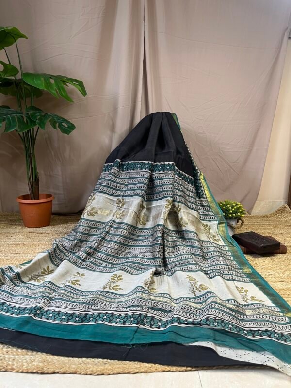 Black Green Printed Bagru
