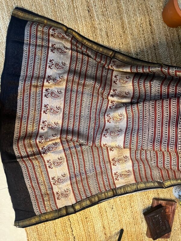 Rust Red printed Bagru Saree
