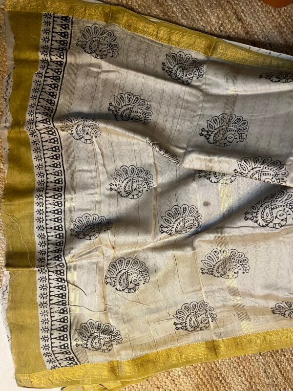 Peacock Motif Bagru Print Saree