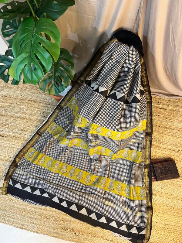 Checkered Handblock Printed Chanderi Silk Cotton Bagru