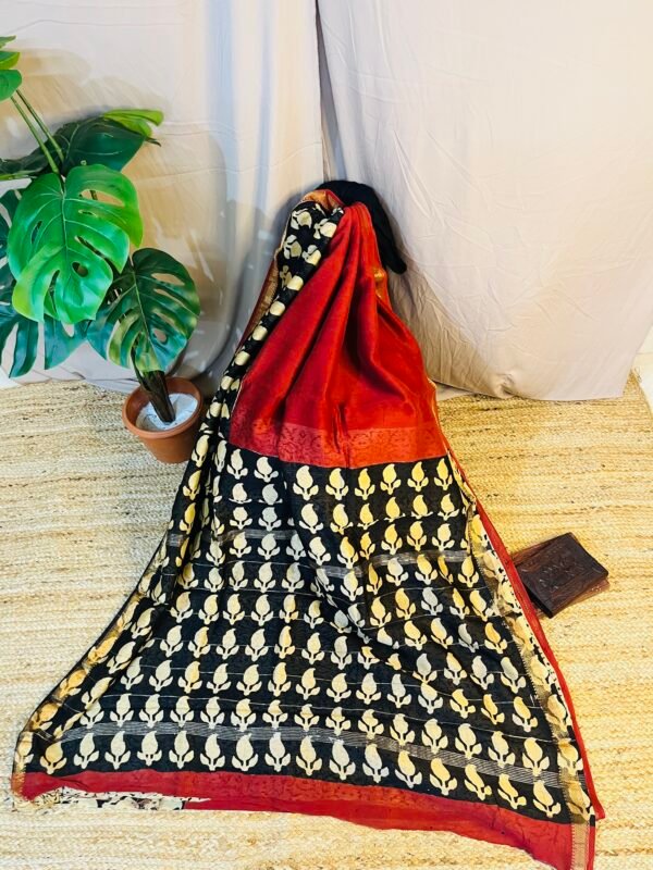 Red and Black Flower Handprint Bagru