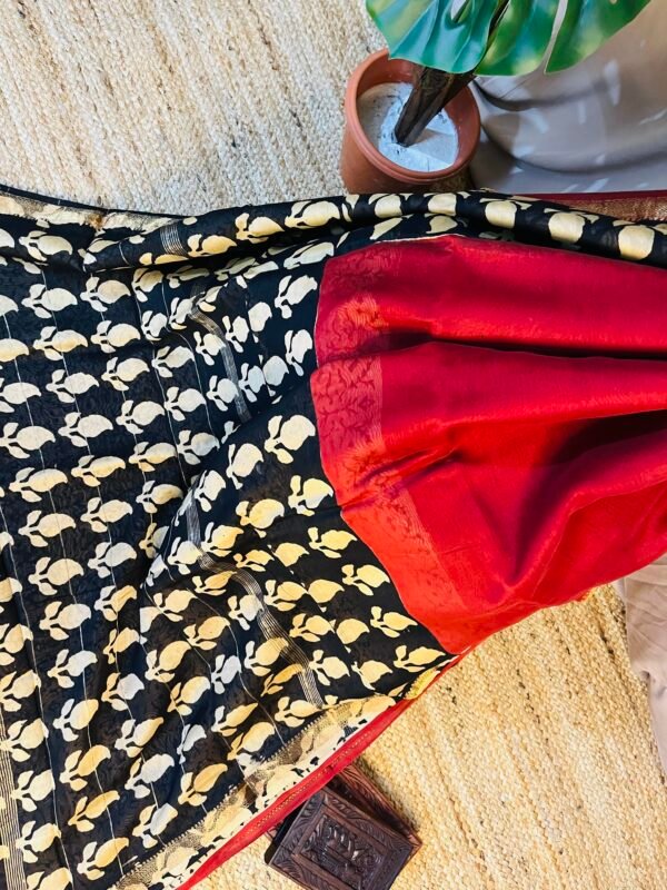 Red and Black Flower Handprint Bagru