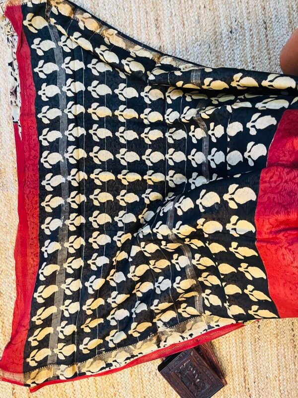 Red and Black Flower Handprint Bagru