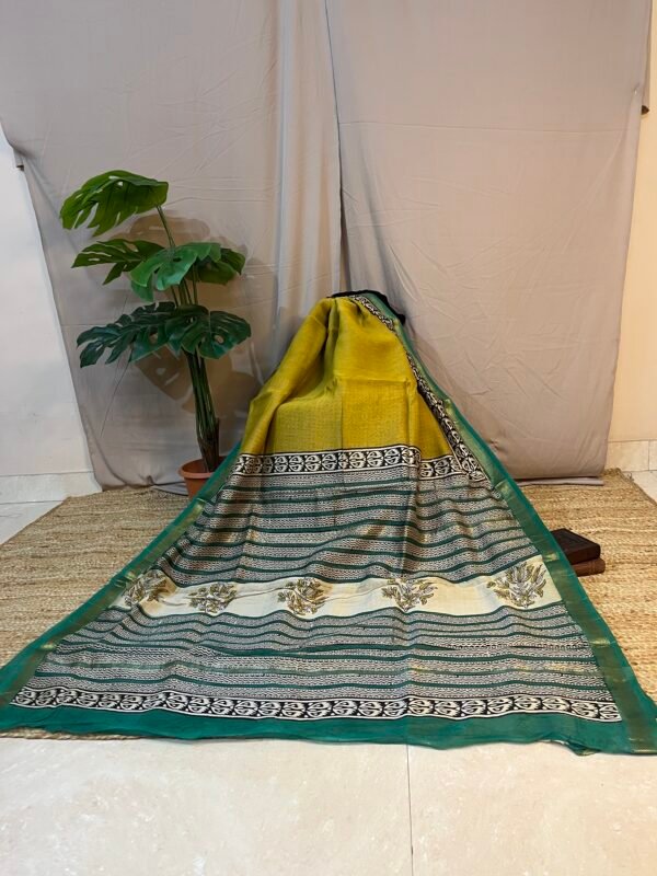 IMG_7800.JPG Yellow & Green Buti Handprint Chanderi Silk Cotton Bagru
