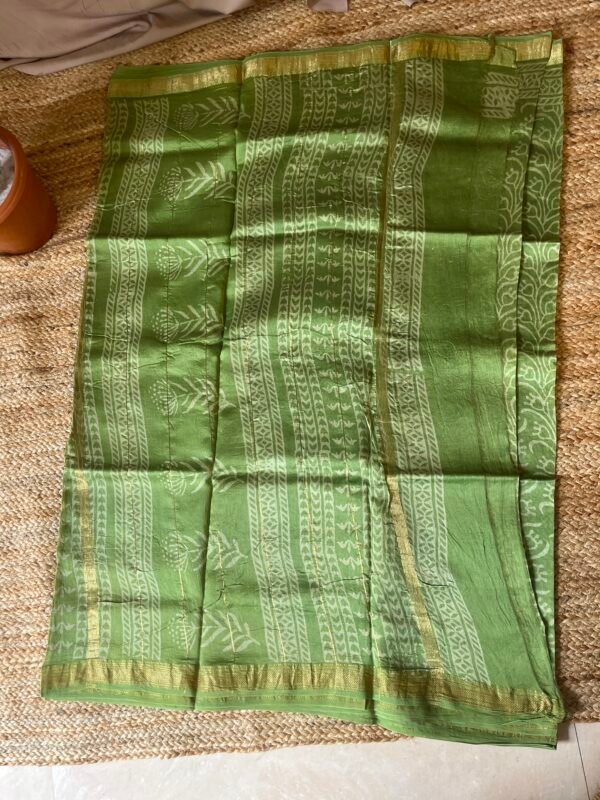Green Flower Motif Chanderi Silk Cotton Bagru