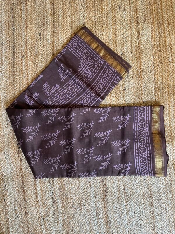 Floral Handprint Motif Chanderi Silk Cotton Bagru