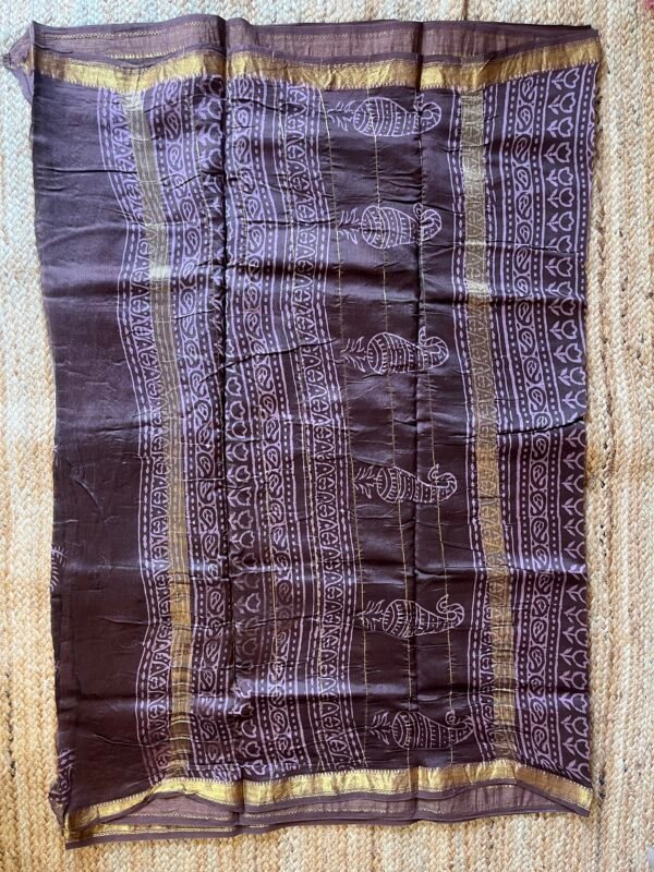 Floral Handprint Motif Chanderi Silk Cotton Bagru