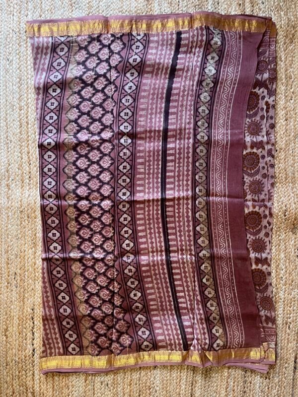 Brown Flower Motif Chanderi Silk Cotton Bagru