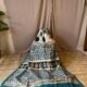 Teal and black polka dot cotton silk Chanderi saree