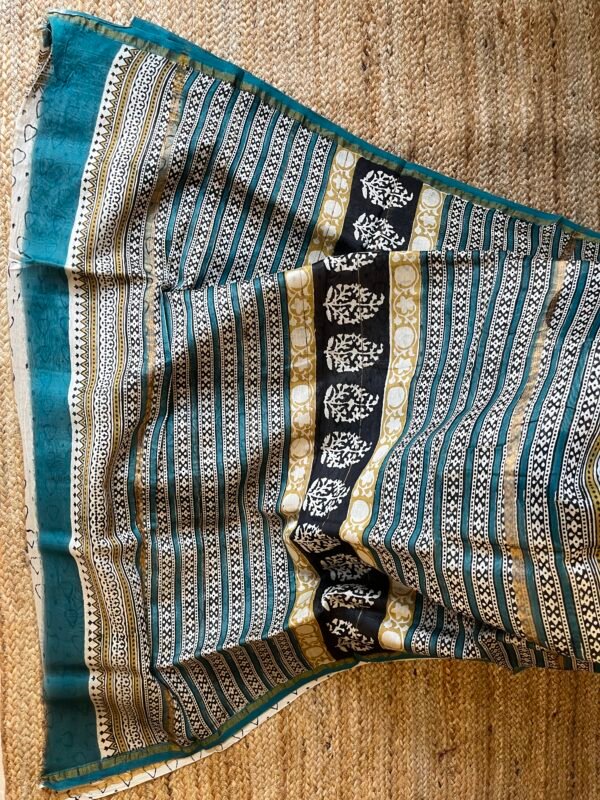 Teal and black polka dot cotton silk Chanderi saree