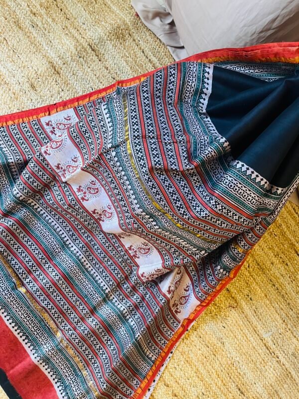 IMG_8404.JPG Hand-block printed Ajrakh-style Chanderi Cotton saree